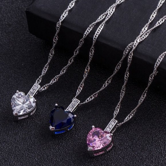 Beautiful Heart Pendant Pink Saphire Necklace New - Picture 5 of 7